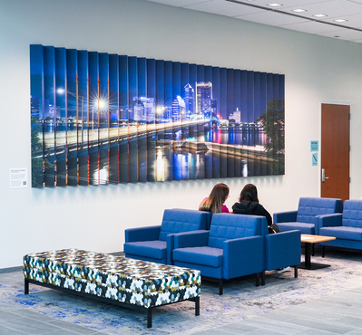 9' x 18' Florida landscape photographs installed at the new JEA Headquarters in downtown Jacksonville, Florida. This is a lenticular image that allows the viewer to see two different images depending on which side is seen.