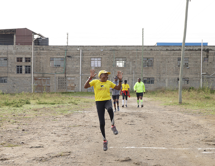 Joyce Nduku. Tata Marathoner during a leisure run at her home in Athi
River Nairobi