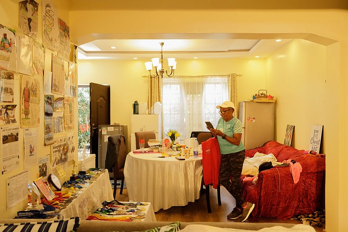 Joyce Nduku. Tata Marathoner at her home in Athi River Nairobi