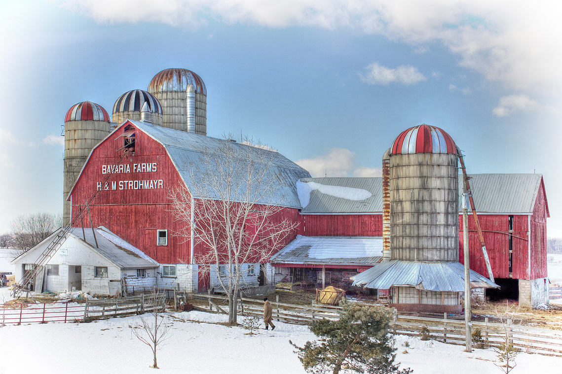 Dairy farm during winter in Hagersville, Ontario.