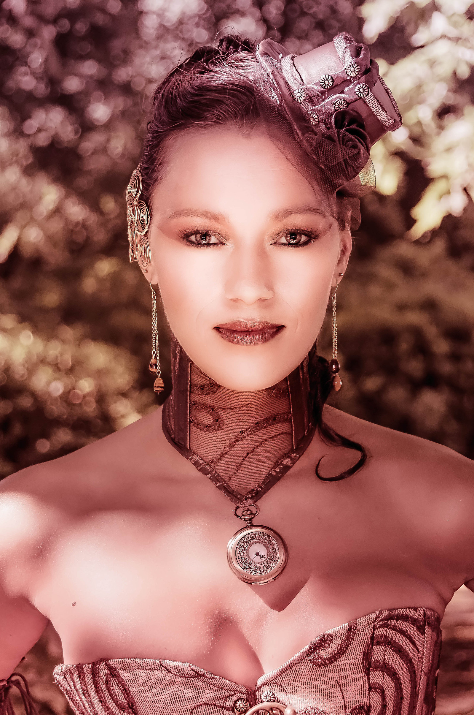 steampunk, portrait, female, woman, pink, steam punk