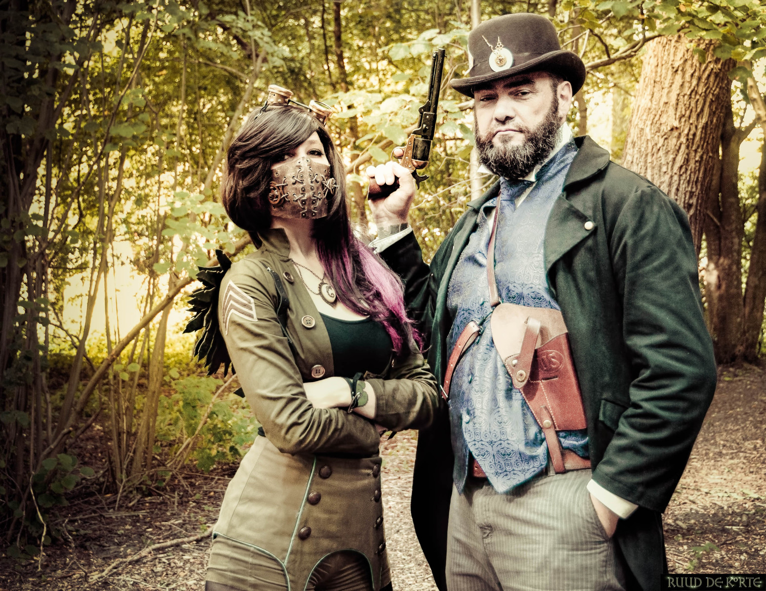 Forest, steampunk, duo portrait, man and woman, fantasy
