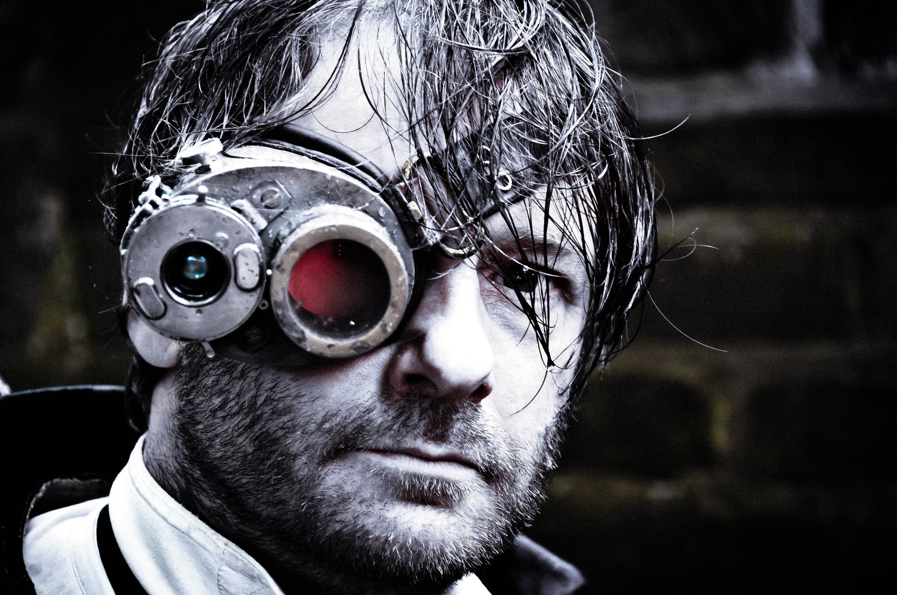 steampunk, navigating device, navigator, eye piece, wet, man, steam punk, Drofnark