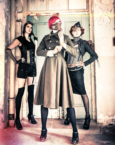 Constance Bashford with two other models in fashion shoot.