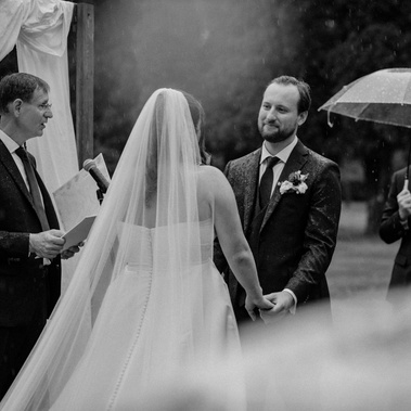 Rainy Ceremony captured on 35mm film, Hudson Valley Wedding Photographer. 