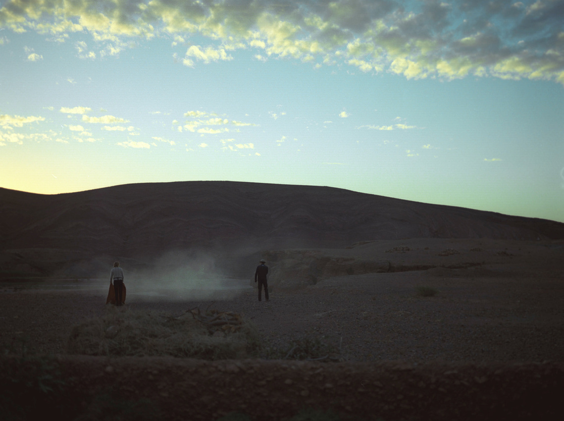 Shooting in the Moroccan, desert at dawn.