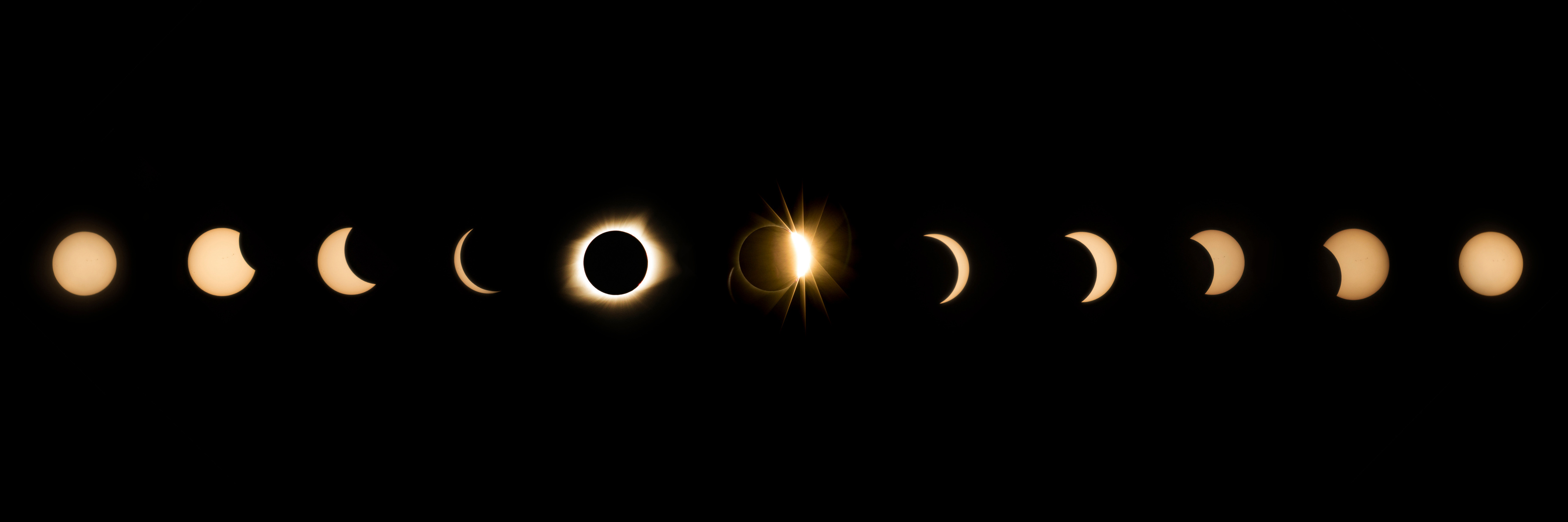 The phases of the August 21, 2017 total solar eclipse as viewed from Casper Mountain, Wyoming.