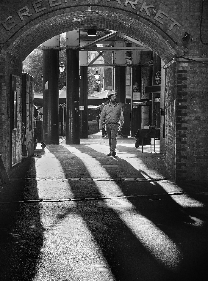 A black and white photo of Borough Market by Mark Burley