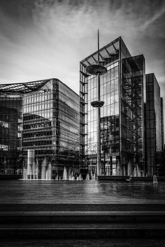 A black and white photo of the South Bank at dawn by Mark Burley