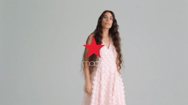 Girl with long hair and pink dress with Macys logo, a campaign directed by Blair Waters for BBDO NYC