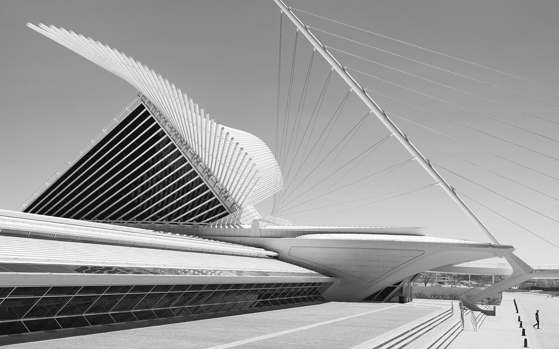 Architectural photograph of the Calatrava in black and white.