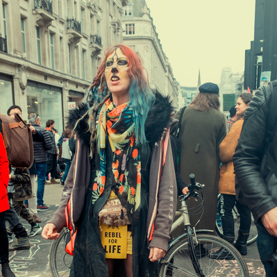 'Extinction Rebellion Protesters Dressed in Red, London Colour Street Photography'