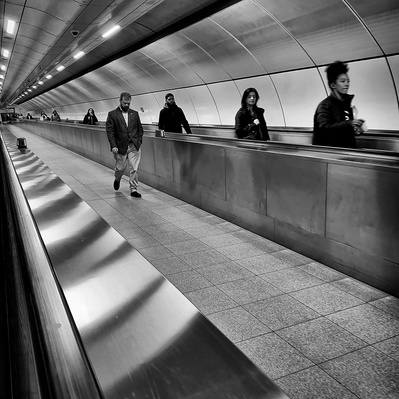 I travelator on the London underground black-and-white photograph photography