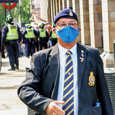 'Ex Serviceman Marching past Met Police Officers, Black Lives Matter Protests, London Colour Street Photography'