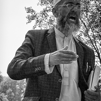 Muslim preacher speakers corner, Hyde Park London black-and-white photography