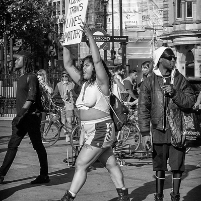 'Black Lives Matter Protester in Trafalgar Square Holding up a Placard, London Black and White Street Photography'