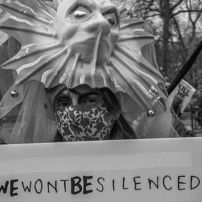 'Kill the Bill Protester Hyde Park, London Street Photgraphy Black and White'