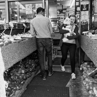 Dog walker, London Street photography black and white