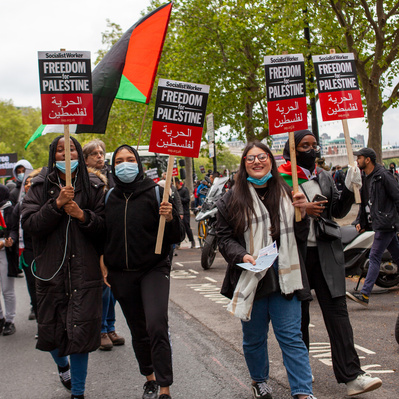 'Pro Palestinian supporter, Embankment, London Street Photography Black and White'