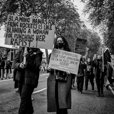 'Pro Palestinian supporters, Embankment, London Street Photography Black and White'