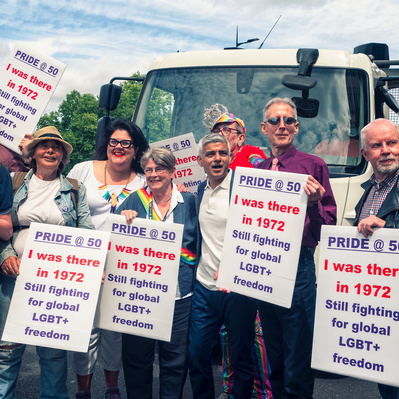 Peter Tatche and the Mayor of London attending Pride in London 2022