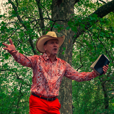 An American preacher speakers corner London colour photography