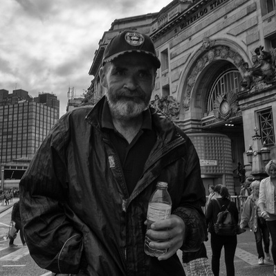 A rough sleeper portrait, London black-and-white photograph photography