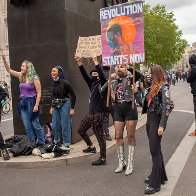 'Group of Protesters Holding Placards in Whitehall at the Black Lives Matter Protests, London Street Photography Colour,