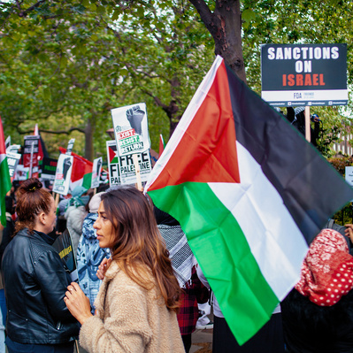 'Pro Palestinian supporters Gather at Embankment, London Street Photography Colour'