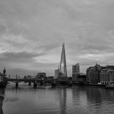 'The Shard with London Bridge in the background, London Black and White Photography'