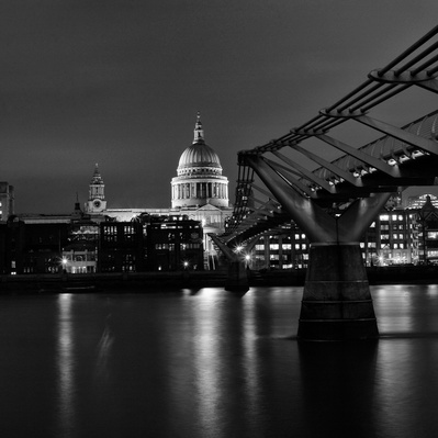 'St Paul's Cathedral at night, London Black and White Photograph'