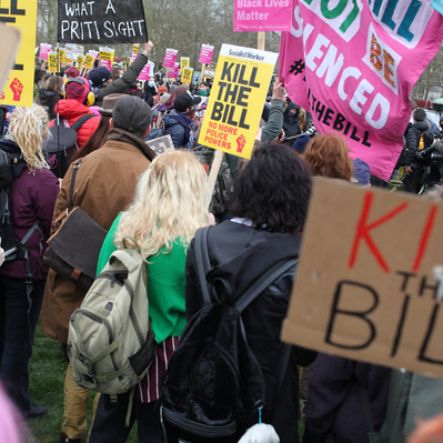 'Kill the Bill Protesters protesting in Hyde Park, London Street Photography Colour'