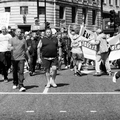 'EDL Protests Marching down to Parliament Square, London Black and White Street Photography'