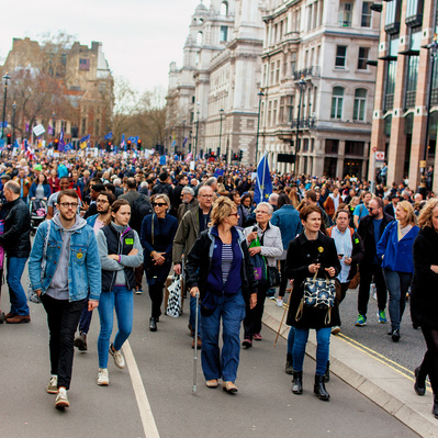 'Pro Europe Protesters Marching Past the Houses of Parliament, London Colour Street Photography'
