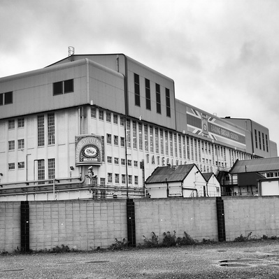 Sugar factory East London black-and-white photograph