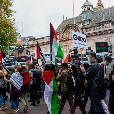 'Pro Palestinian supporters Gather at Embankment, London Street Photography Colour'