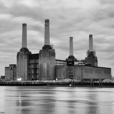 Battersea power station, London black-and-white photography