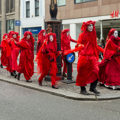 'Extinction Rebellion Protesters Dressed in Red, London Colour Street Photography'