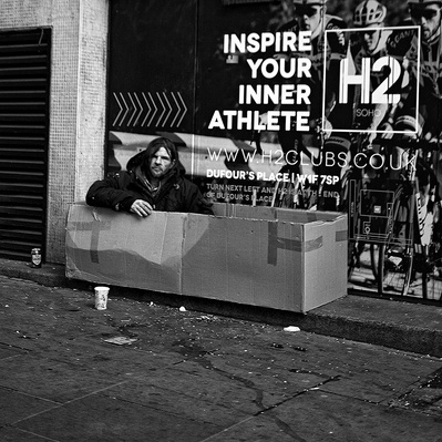 Living in a box - London Black and White Street Photography