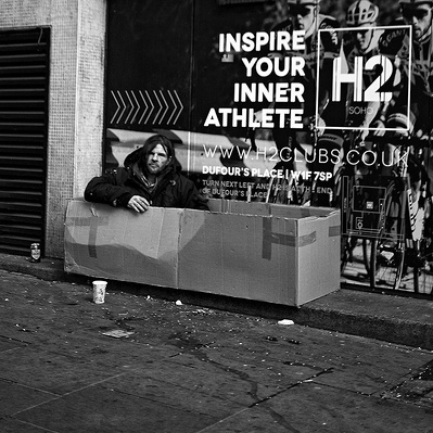 Living in a box - London Black and White Street Photography