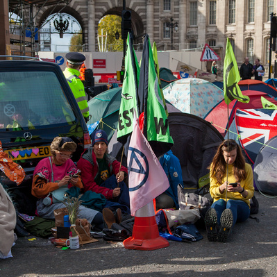 'Extinction Rebellion Protesters Camping next to Trafalgar Square, London Colour Street Photography'