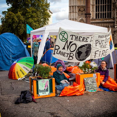 'Extinction Rebellion Protesters Camping next to Westminster Abbey, London Colour Street Photography'
