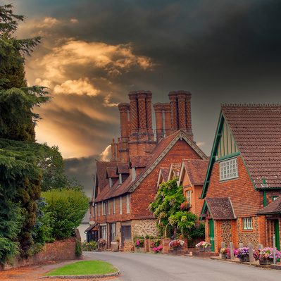 A photograph of Albury cottages, Surrey England colour for photography