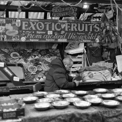 Fruit and vegetable Berwick Street market Soho black-and-white for photography