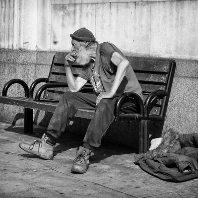 A man enjoyed his cigarette, colliers wood South London black-and-white photography