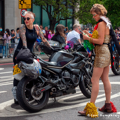 two woman bikers pride in London 2022