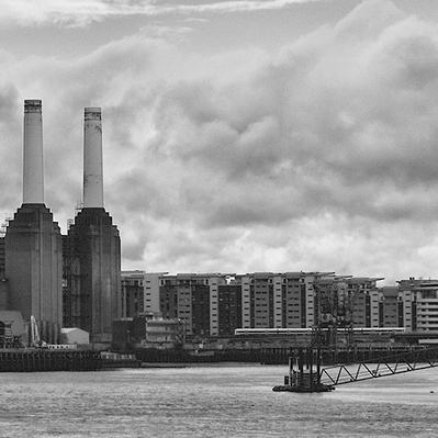 Battersea power station, London black-and-white photography