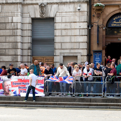 'Tommy Robinson supporters outside a pub in Whitehall, Central London Colour Street Photography'