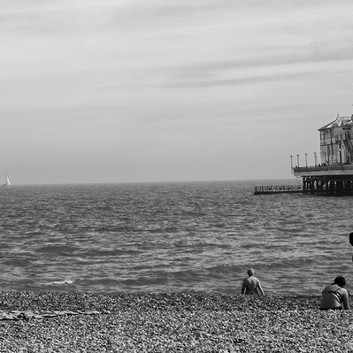 A black-and-white photograph of Bournemouth Pier, Dorset, England
