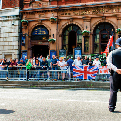 'Police Overlook a Group of Tommy Robinson Protesters in Whitehall, London Colour Street Photography'
